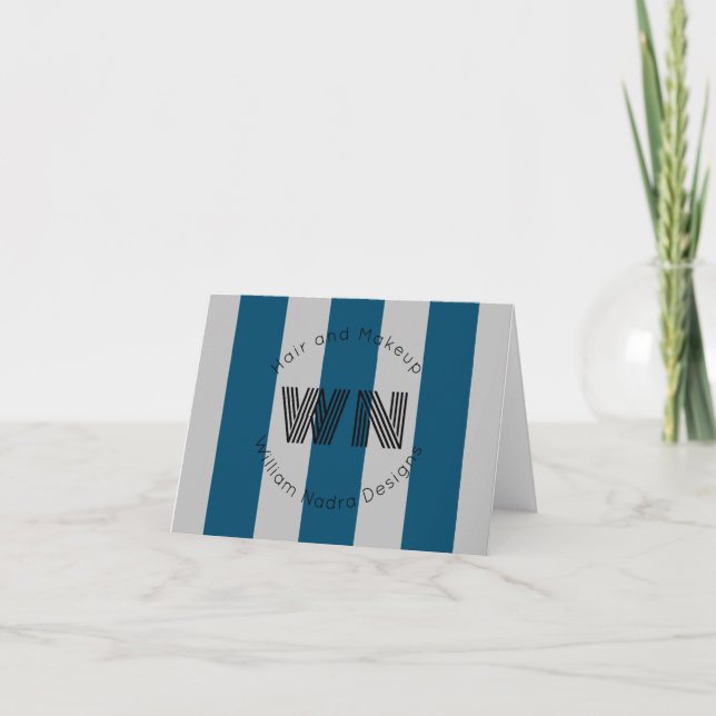 striped business blue grey Folded Holiday Card (Front)