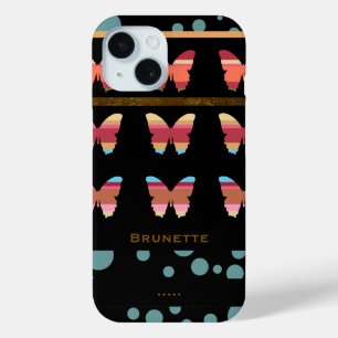 Striped Butterflies & Circles iPhone 15 Case