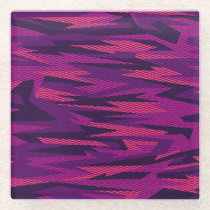 Striped Camouflage: Abstract Geometric Pattern Glass Coaster