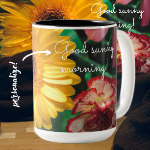 Striped carnations and gerbera Two-Tone coffee mug