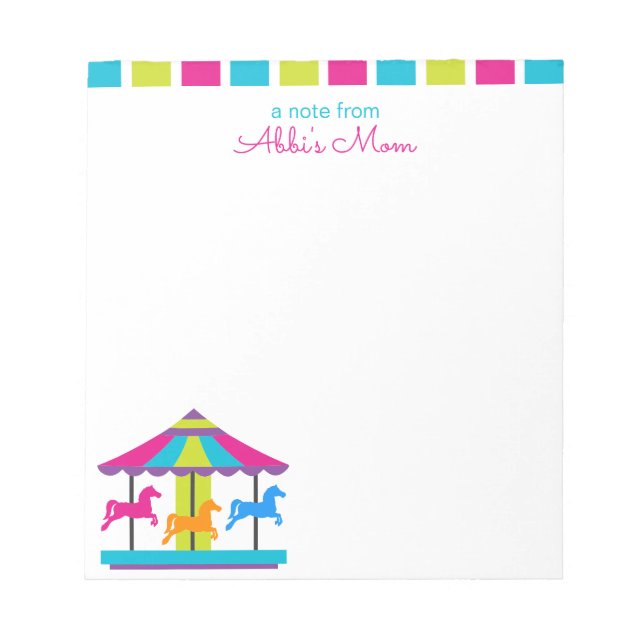 Striped Carnival Carousel Personalised Notepad (Front)