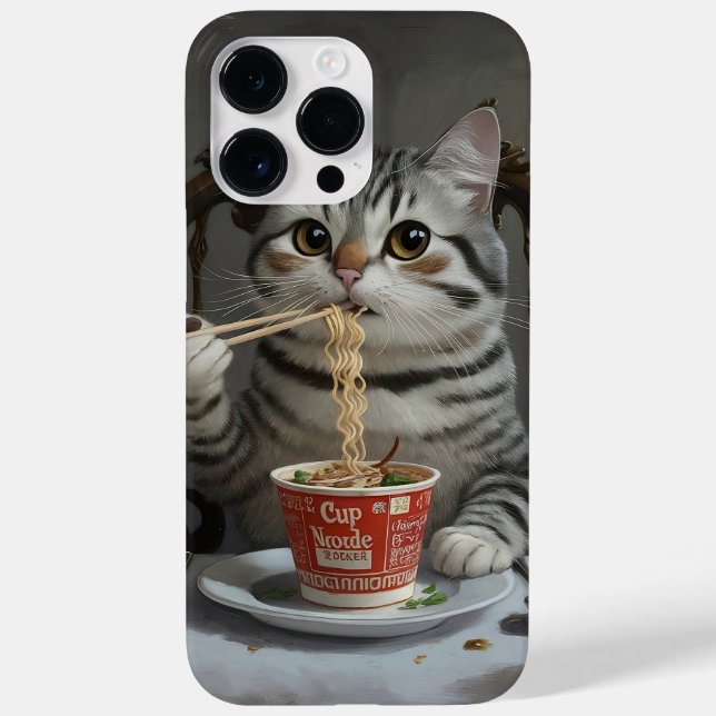 Striped Cat Enjoying Cup Noodles Case-Mate iPhone Case (Back)