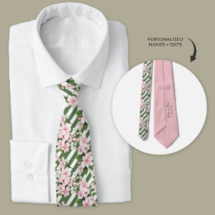 Striped Cherry Blossom Floral Groomsmen Tie