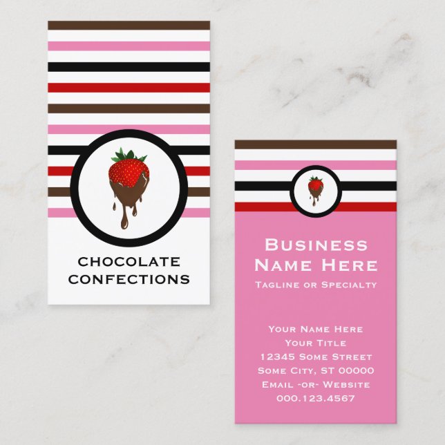 Striped Chic Chocolate Strawberry Business Card (Front/Back)