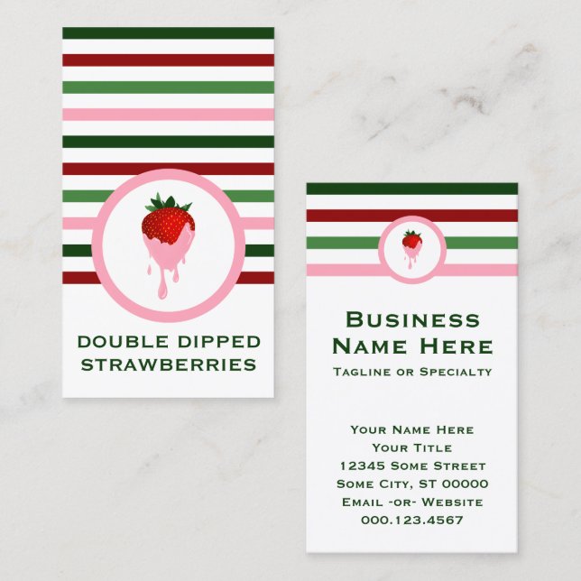 Striped Chic Strawberry Chocolate Strawberry Busin Business Card (Front/Back)