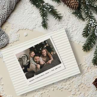 Striped Christmas Card with Custom Polaroid Photo