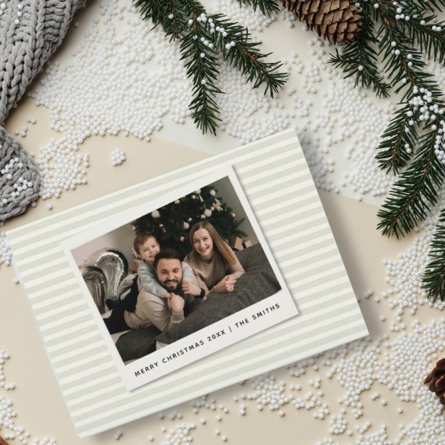 Striped Christmas Card with Custom Polaroid Photo  (Creator Uploaded)