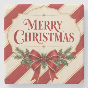 Striped Christmas , Merry Christmas Greeting style Stone Coaster