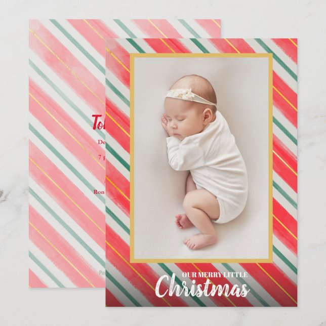 Striped Christmas Photo Birth Announcements (Front/Back)
