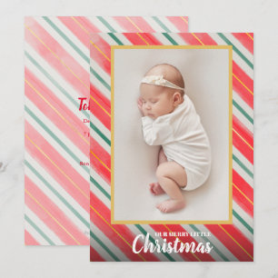 Striped Christmas Photo Birth Announcements