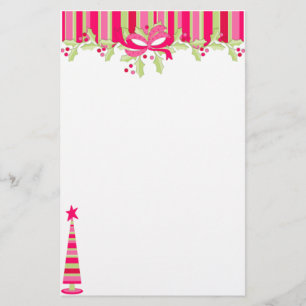 Striped Christmas Tree and Stocking Stationary Stationery