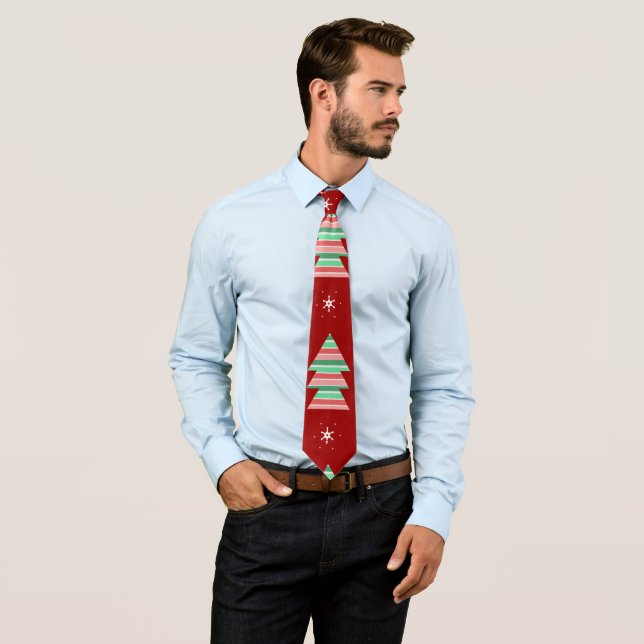 Striped Christmas Tree Repeat Pattern Pink Tie (In Situ)