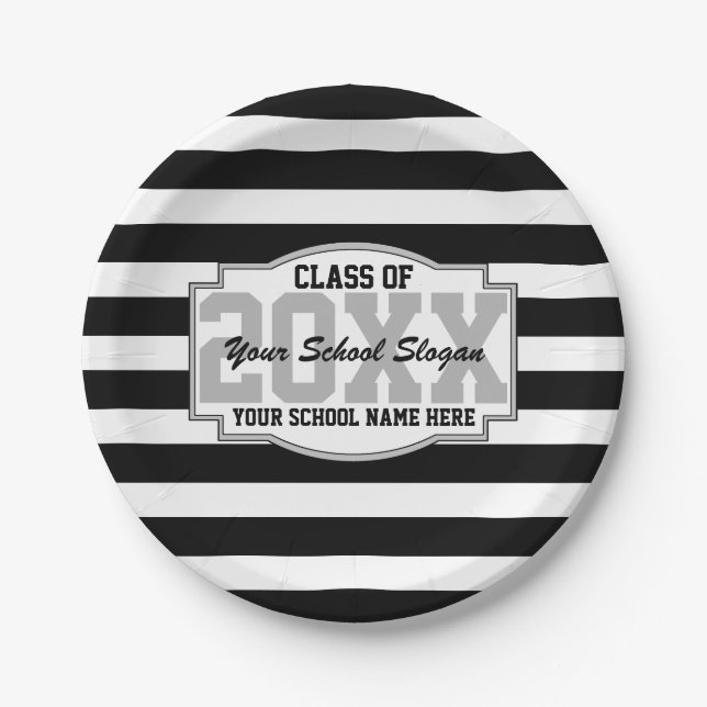 Striped Class of 2023 Graduation Party Paper Plate (Front)
