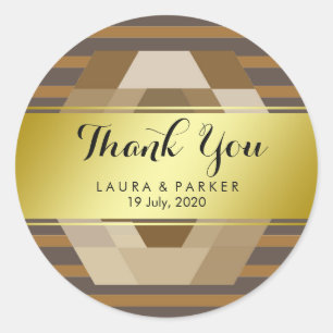 Striped Clean Green Gold  Foil Thank You Wedding Classic Round Sticker