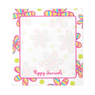 Striped Colourful Flower Personalised Notepad