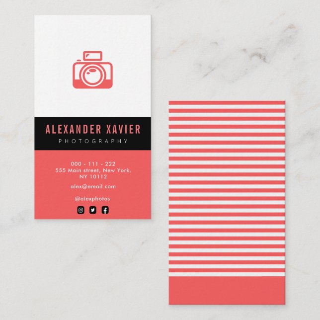 striped colours trendy photographer Business Card (Front/Back)