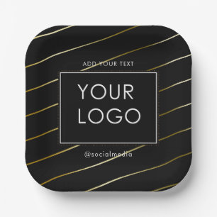 Striped Company Business Corporate Logo Black   Paper Plate