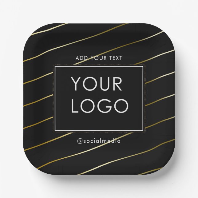 Striped Company Business Corporate Logo Black   Paper Plate (Front)