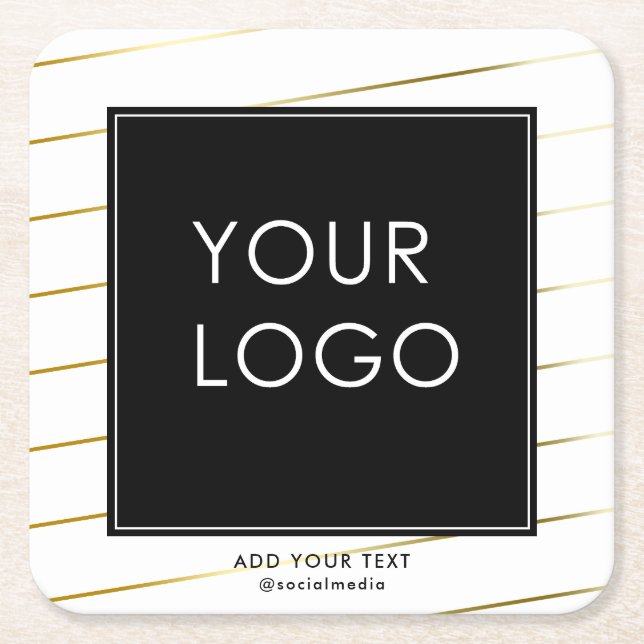 Striped Company Business Corporate Logo White  Square Paper Coaster (Front)