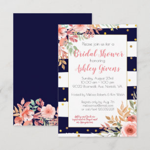 Striped Confetti Floral Bridal Shower Invitation