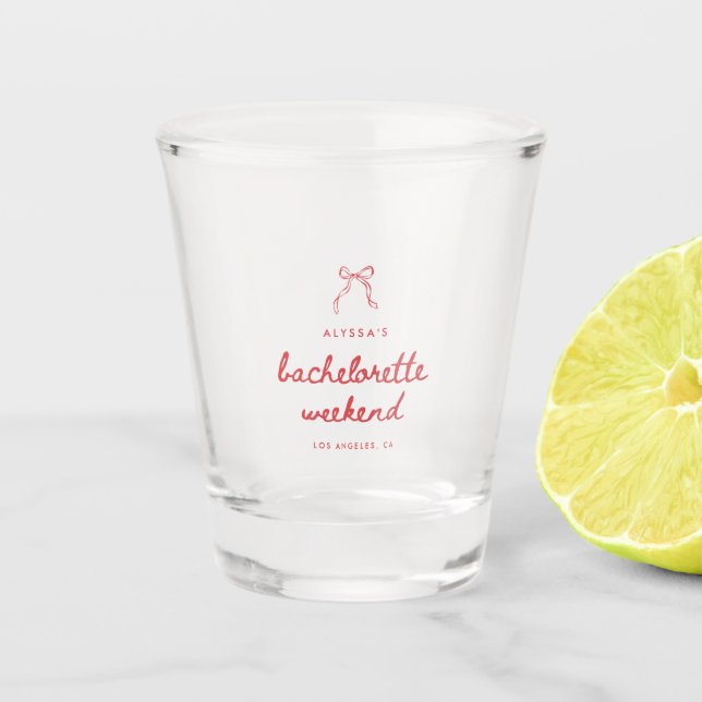 Striped Coquette Bow Bachelorette Weekend Shot Glass (Front)