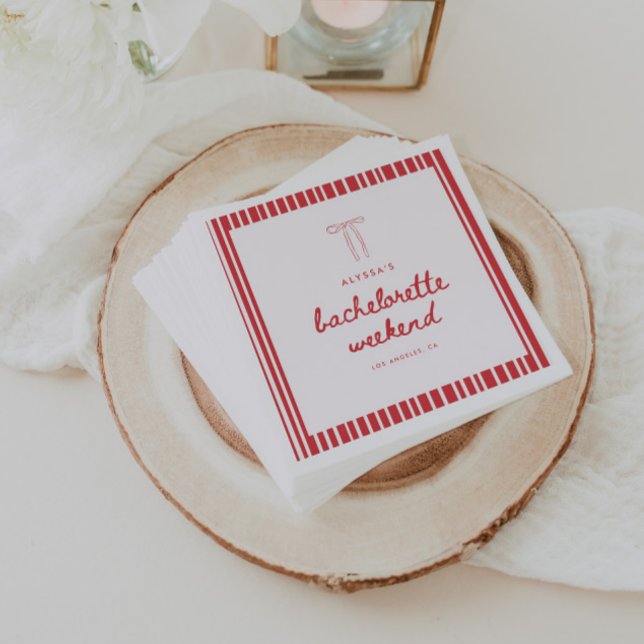 Striped Coquette Bow Custom Bachelorette Napkin (Creator Uploaded)