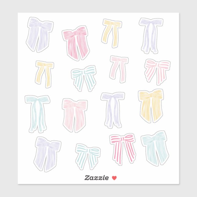 Striped Coquette Bows mint pink yellow lilac (Sheet)