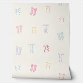Striped Coquette Bows mint pink yellow lilac cream Wallpaper