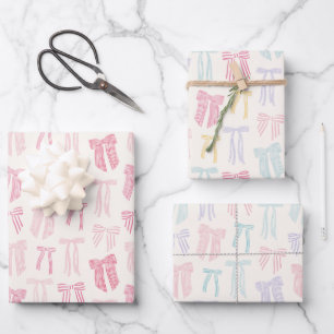 Striped Coquette Bows pink mint lilac yellow Wrapping Paper Sheet