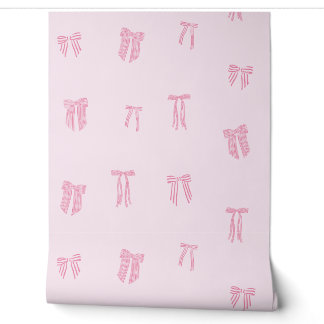 Striped Coquette Bows pink on light pink Wallpaper