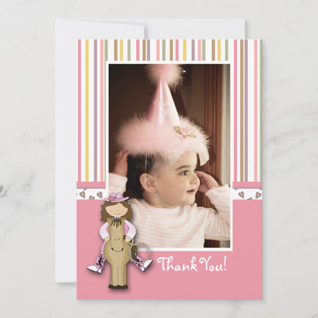 Striped Cowgirl Photo Thank You Card (Front)