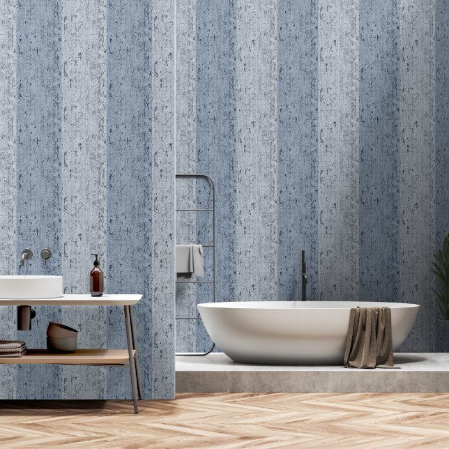 Striped Crackle Texture Blue and Blue Grey Wallpaper (Bathroom)