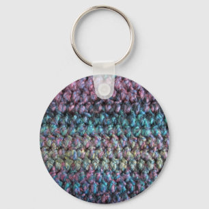 Striped crocheted knitted wool key ring