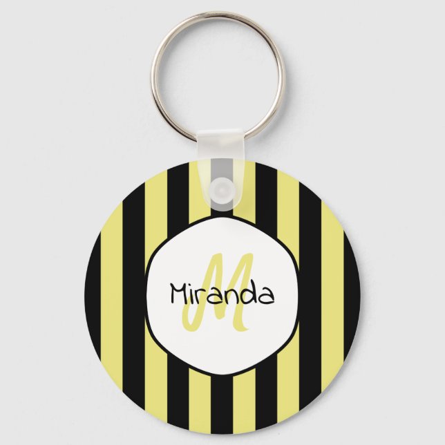 Striped Cucumber Beetle Pattern Name and Monogram Key Ring (Front)