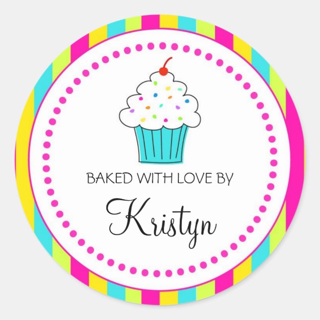 Striped Cupcake labels, From the Kitchen Of... Classic Round Sticker (Front)