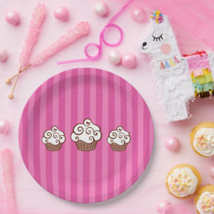 Striped Cupcake Paper Plates 
