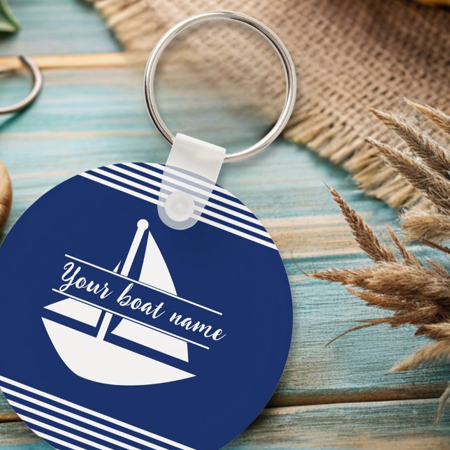 Striped Custom Boat Name Navy Blue  Key Ring (Creator Uploaded)