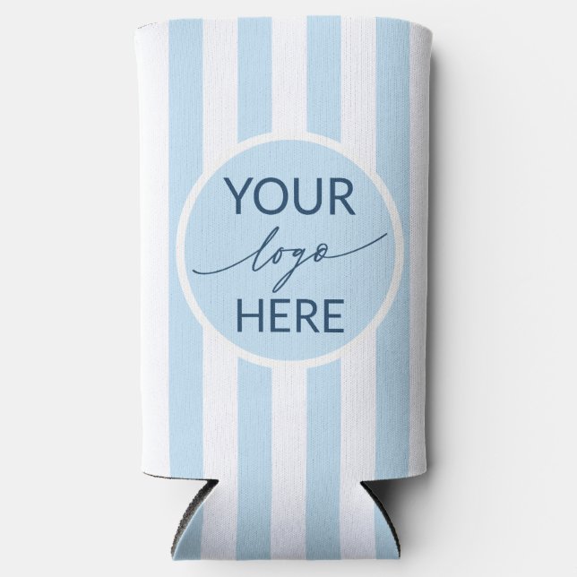 Striped Custom Logo Frame Slim Seltzer Can Cooler (Front)
