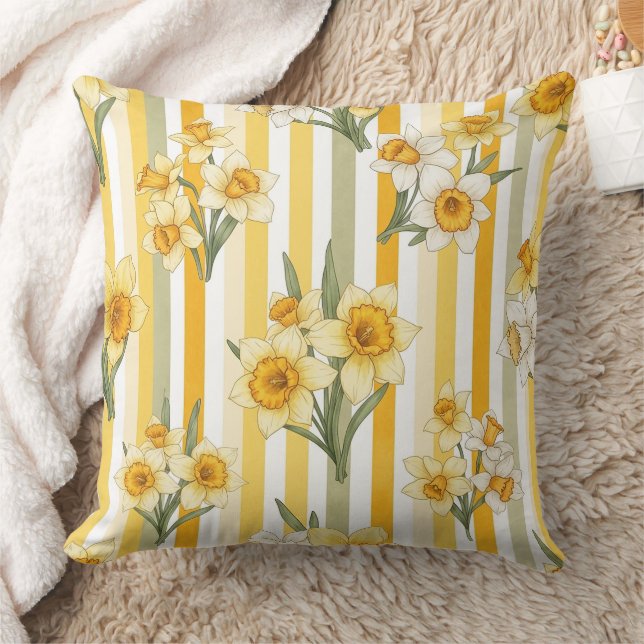 Striped Daffodil Floral Pattern Cushion (Blanket)