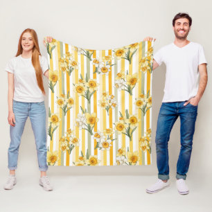 Striped Daffodil Floral Pattern Fleece Blanket
