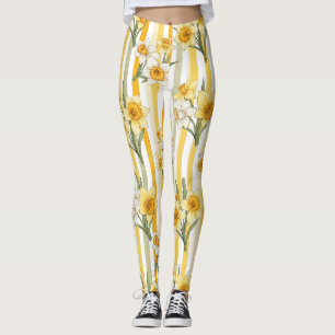 Striped Daffodil Floral Pattern Leggings