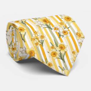 Striped Daffodil Floral Pattern Tie