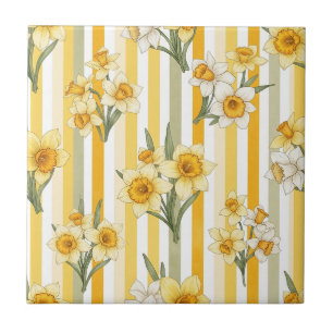 Striped Daffodil Floral Pattern Tile