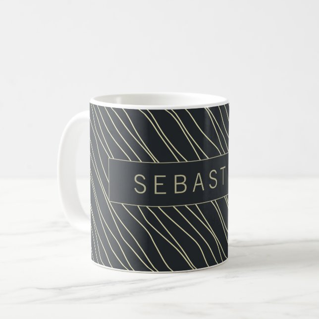Striped Dark Blue Pattern Personalised Coffee Mug (Front Left)