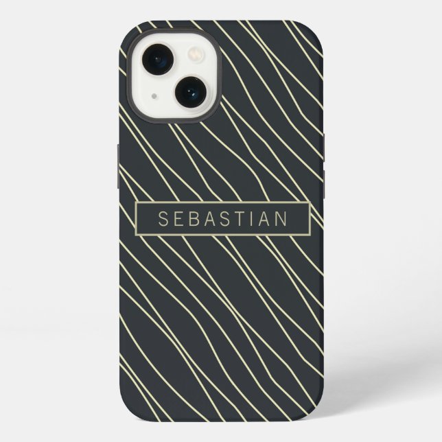 Striped Dark Blue Pattern Personalised iPhone Case (Back)
