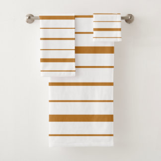 Striped Design Golden Brown on White Bath Towel Set