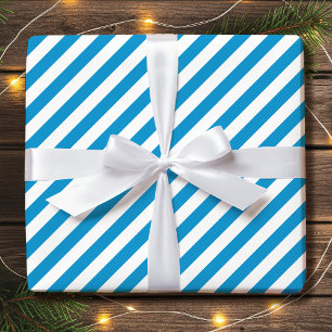 Striped Diagonal Holiday Simple Blue White Wrapping Paper