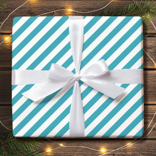 Striped Diagonal Holiday Simple Teal White Wrapping Paper