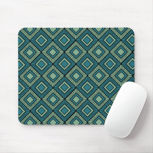 Striped Diamonds - Teal  Mouse Mat (With Mouse)