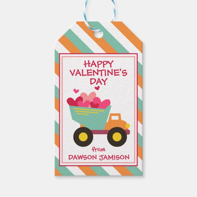 Striped Dump Truck Personalised Gift Tags (Front)